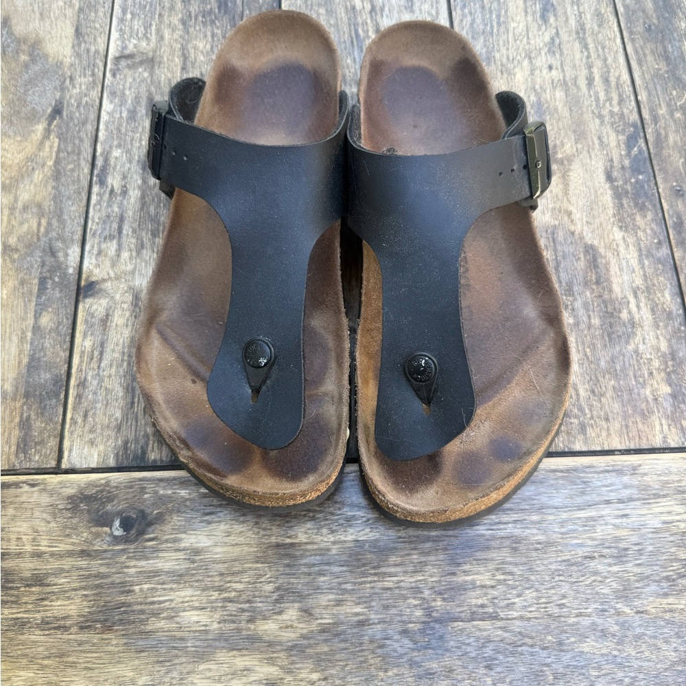 Birkenstock Black Leather Footbed Sandals